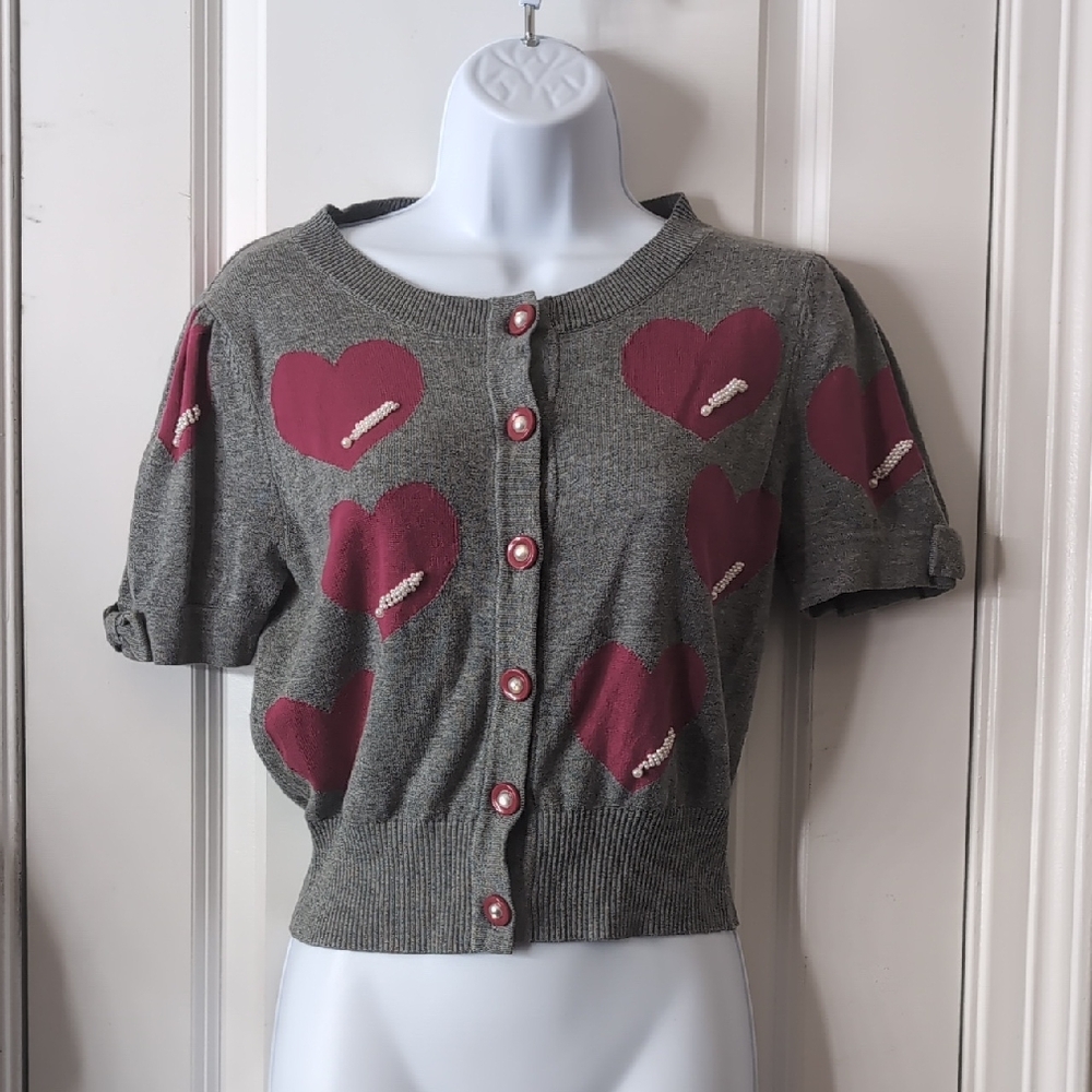 Heart Patterned Gray Cardigan